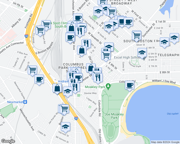 map of restaurants, bars, coffee shops, grocery stores, and more near in Boston