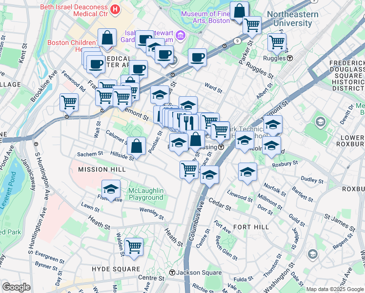 map of restaurants, bars, coffee shops, grocery stores, and more near in Boston
