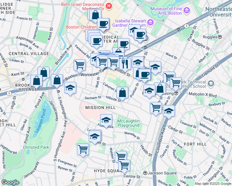 map of restaurants, bars, coffee shops, grocery stores, and more near 5 Oswald Street in Boston