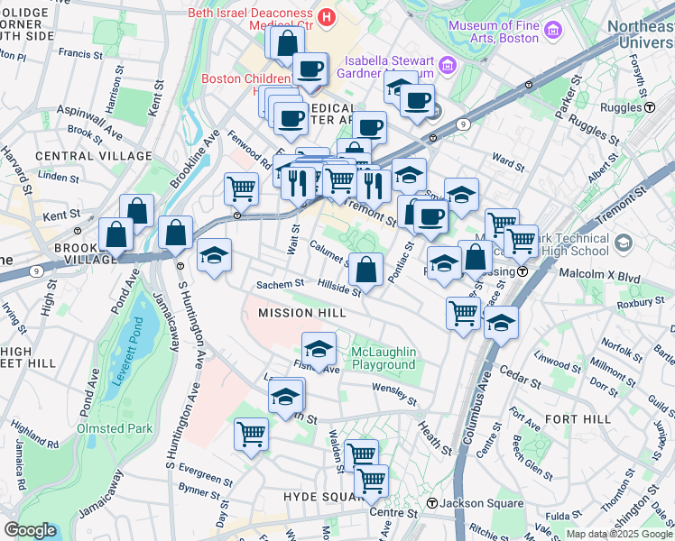map of restaurants, bars, coffee shops, grocery stores, and more near 5 Oswald Street in Boston