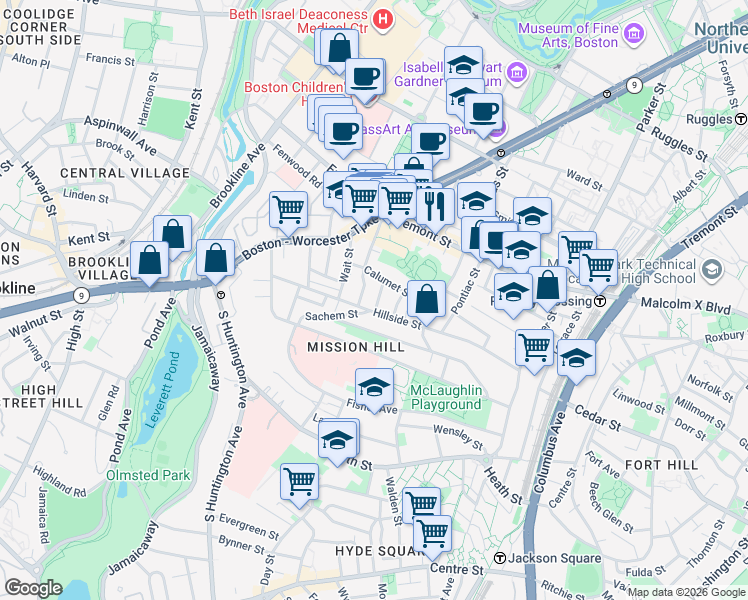 map of restaurants, bars, coffee shops, grocery stores, and more near 5 Oswald Street in Boston