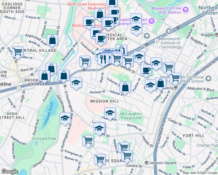 map of restaurants, bars, coffee shops, grocery stores, and more near 39 Darling Street in Boston