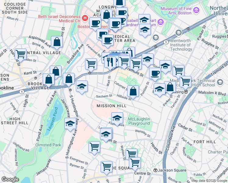map of restaurants, bars, coffee shops, grocery stores, and more near 39 Darling Street in Boston
