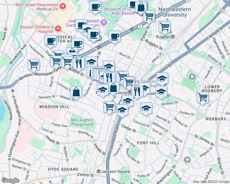 map of restaurants, bars, coffee shops, grocery stores, and more near 3 Morton Place in Boston