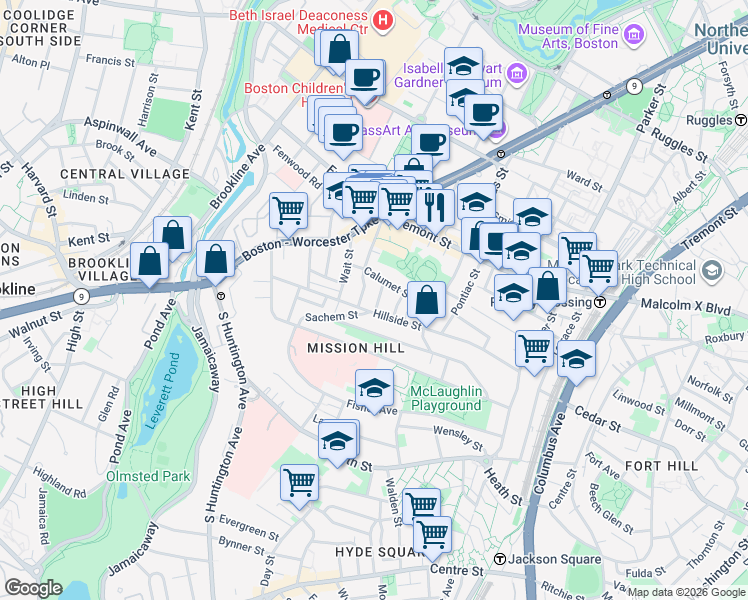 map of restaurants, bars, coffee shops, grocery stores, and more near 5 Oswald Street in Boston