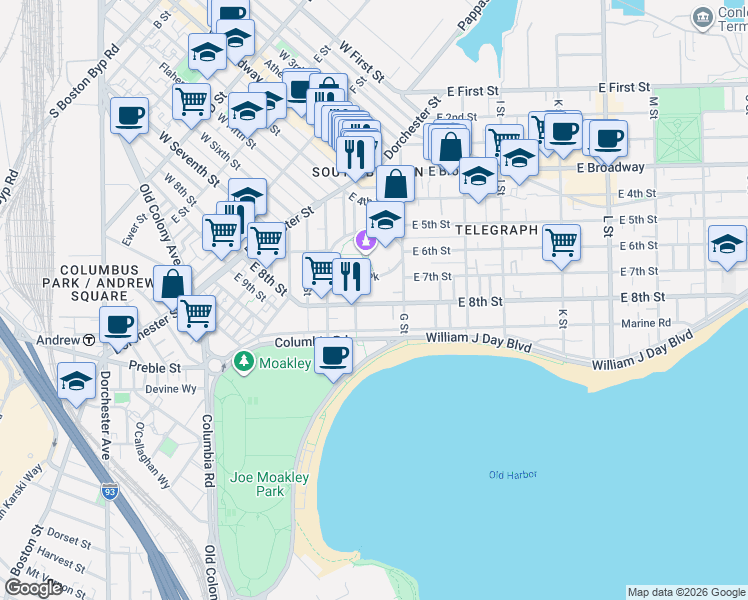 map of restaurants, bars, coffee shops, grocery stores, and more near 378 East 8th Street in Boston