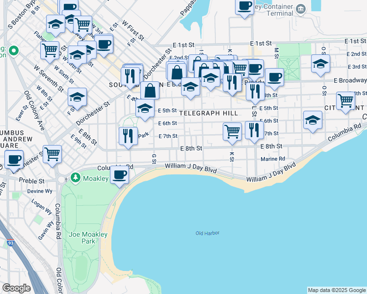 map of restaurants, bars, coffee shops, grocery stores, and more near 500-A East 8th Street in Boston