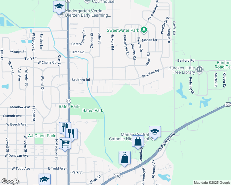 map of restaurants, bars, coffee shops, grocery stores, and more near 1534 Hickory Road in Woodstock
