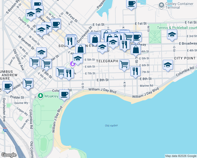map of restaurants, bars, coffee shops, grocery stores, and more near 500-500A East 8th Street in Boston