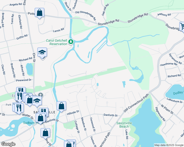 map of restaurants, bars, coffee shops, grocery stores, and more near 5 Deer Path Lane in Framingham
