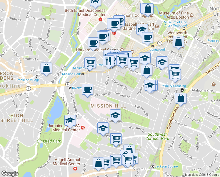 map of restaurants, bars, coffee shops, grocery stores, and more near 39 Darling Street in Boston