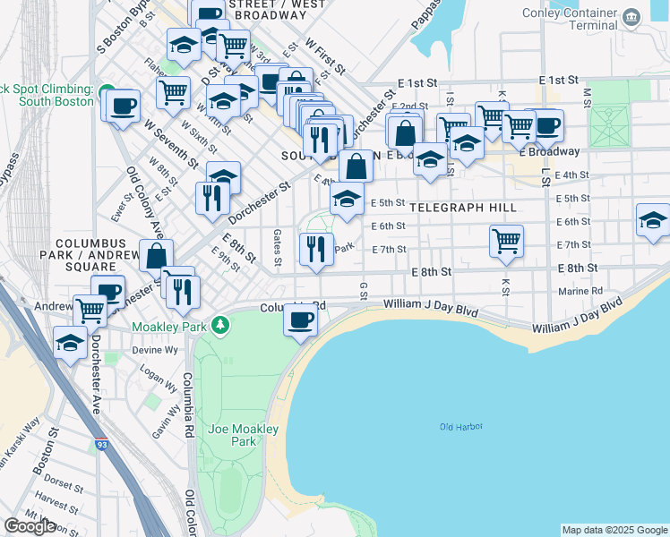 map of restaurants, bars, coffee shops, grocery stores, and more near 378 East 8th Street in Boston