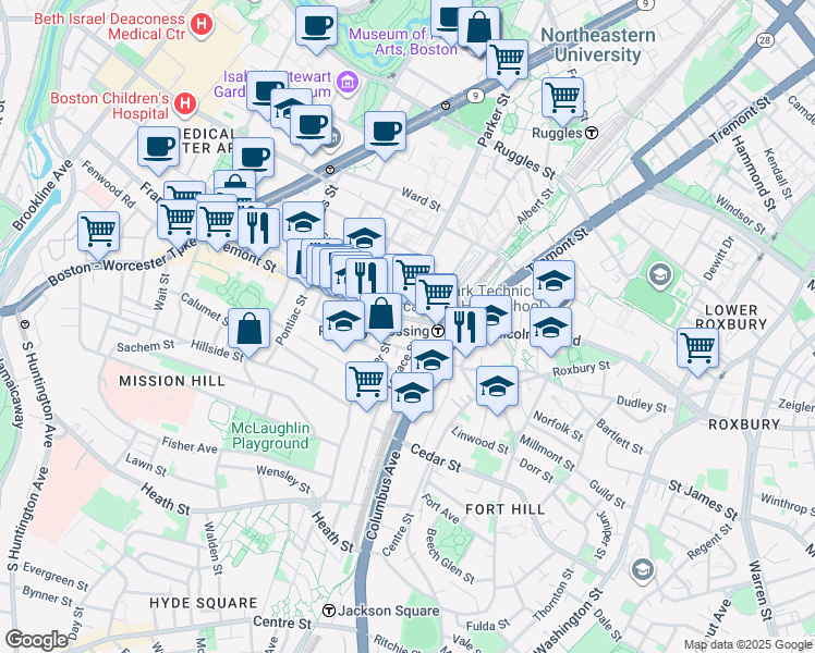 map of restaurants, bars, coffee shops, grocery stores, and more near 3 Morton Place in Boston