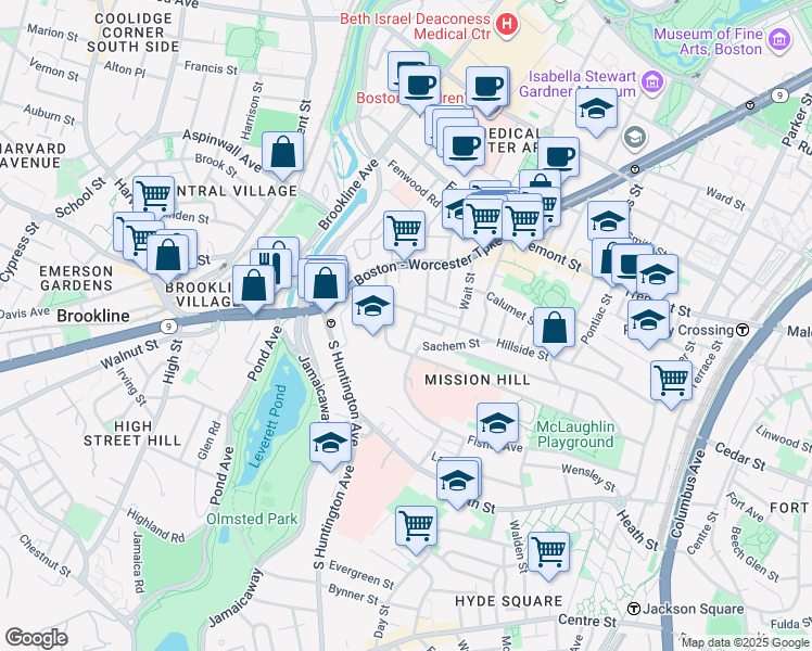 map of restaurants, bars, coffee shops, grocery stores, and more near 11 Sunset Street in Boston