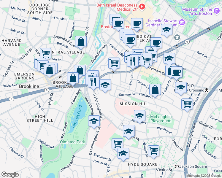 map of restaurants, bars, coffee shops, grocery stores, and more near 11 Sunset Street in Boston