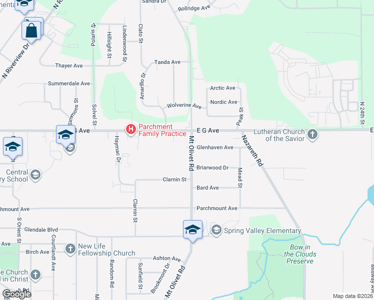 map of restaurants, bars, coffee shops, grocery stores, and more near 4135 Mount Olivet Road in Kalamazoo