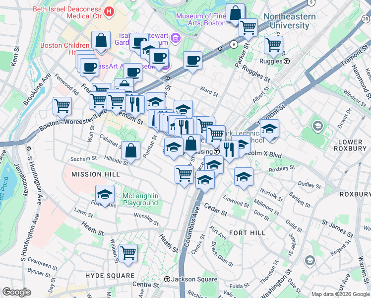 map of restaurants, bars, coffee shops, grocery stores, and more near 5 Sewall Street in Boston