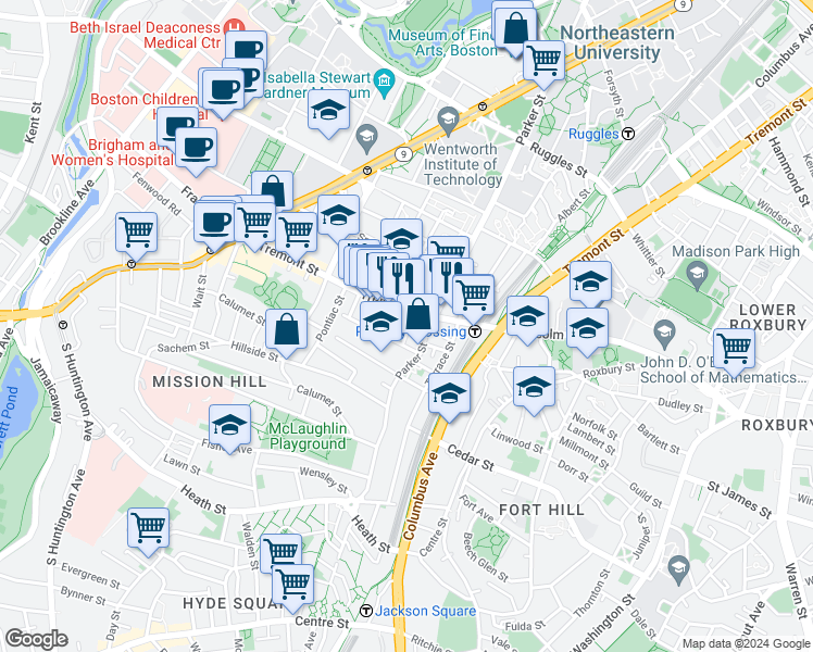 map of restaurants, bars, coffee shops, grocery stores, and more near 5 Sewall Street in Boston