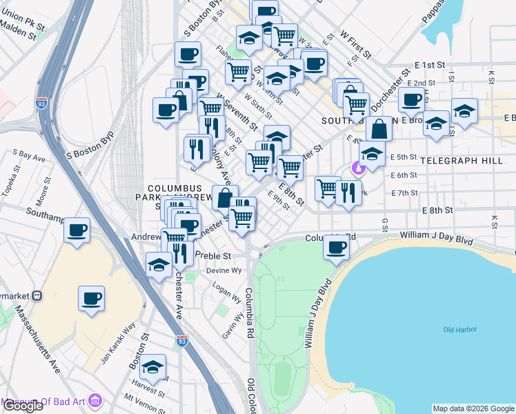 map of restaurants, bars, coffee shops, grocery stores, and more near 7 Joseph Agri Street in Boston