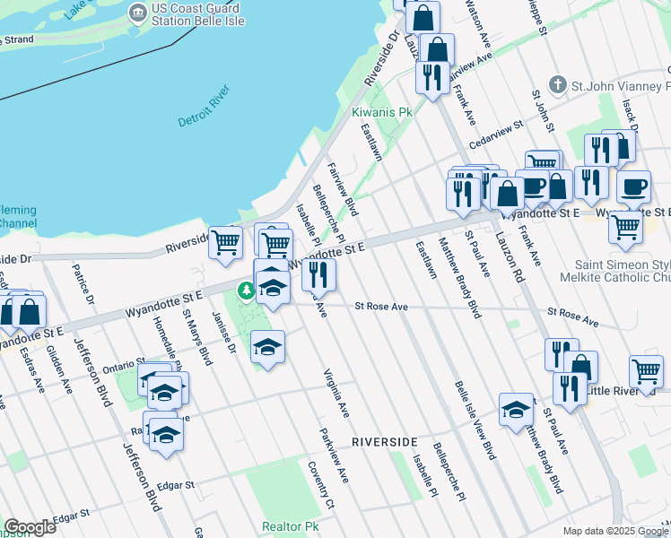 map of restaurants, bars, coffee shops, grocery stores, and more near 832 Isabelle Place in Windsor