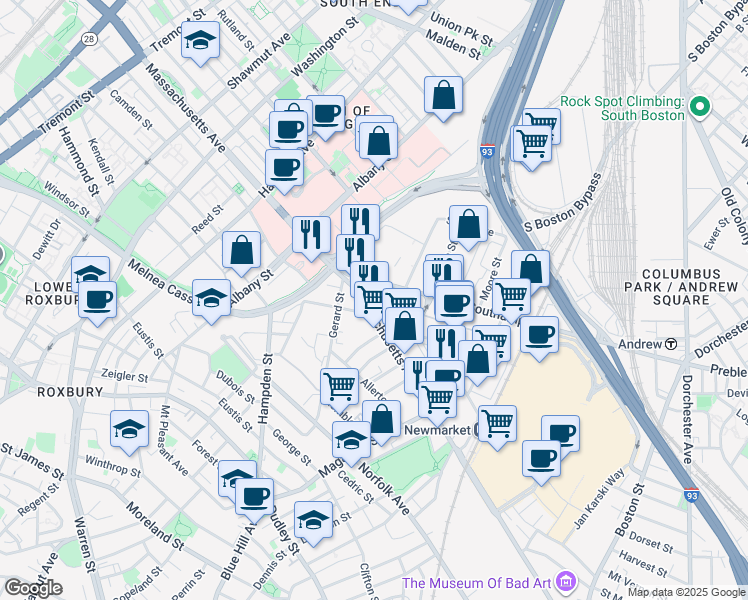 map of restaurants, bars, coffee shops, grocery stores, and more near 870 Massachusetts Avenue in Boston