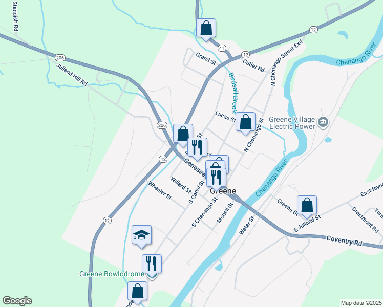 map of restaurants, bars, coffee shops, grocery stores, and more near 6 Birdsall Street in Greene