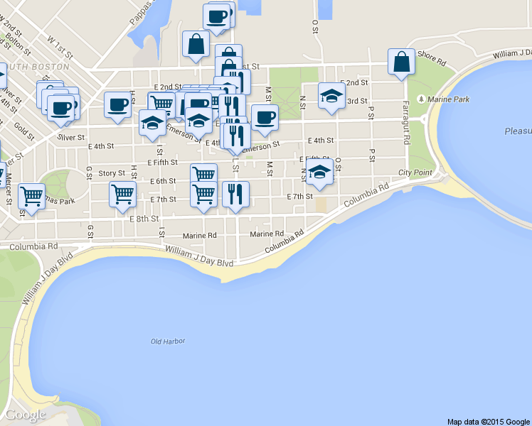 map of restaurants, bars, coffee shops, grocery stores, and more near 681 East 8th Street in Boston