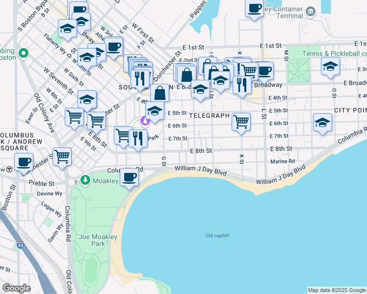map of restaurants, bars, coffee shops, grocery stores, and more near 454 East 8th Street in Boston