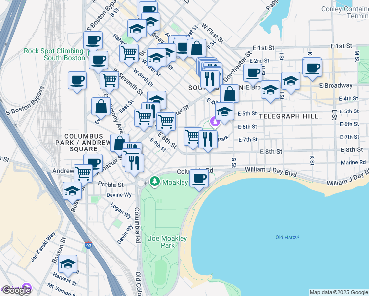 map of restaurants, bars, coffee shops, grocery stores, and more near in Boston