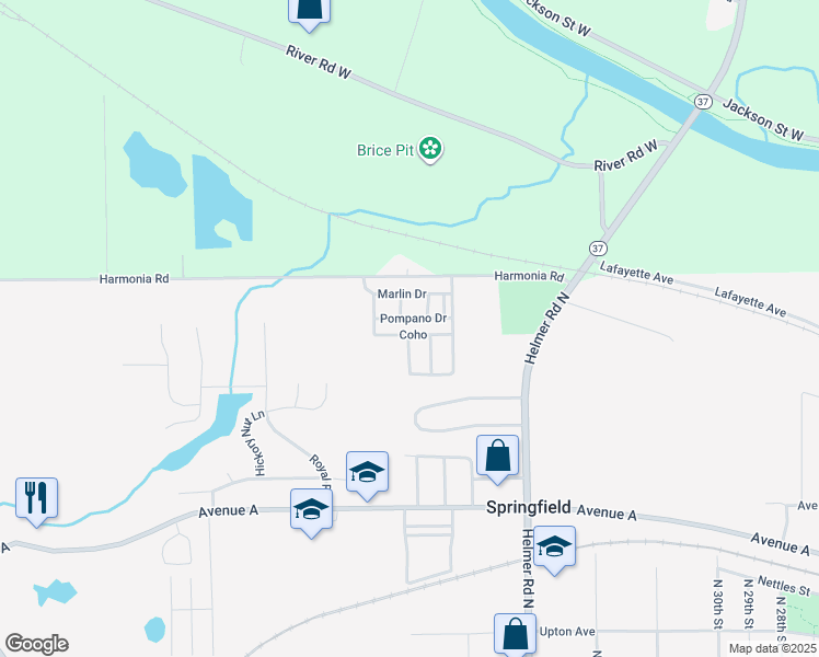 map of restaurants, bars, coffee shops, grocery stores, and more near Coho in Springfield