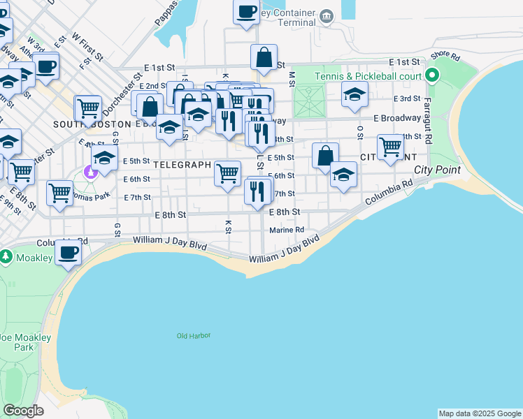 map of restaurants, bars, coffee shops, grocery stores, and more near 656 East 8th Street in Boston