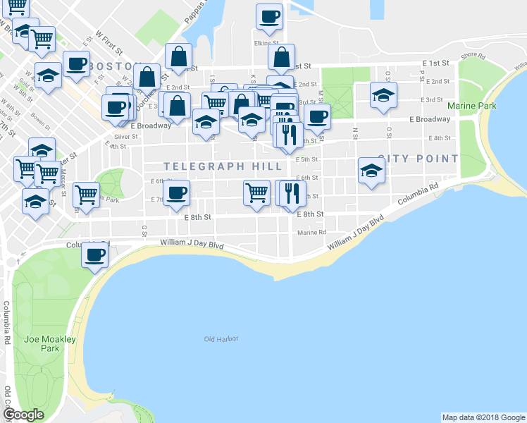 map of restaurants, bars, coffee shops, grocery stores, and more near 604 East 8th Street in Boston