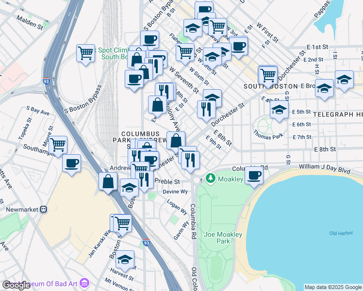 map of restaurants, bars, coffee shops, grocery stores, and more near in Boston
