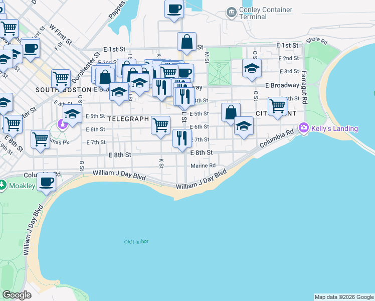map of restaurants, bars, coffee shops, grocery stores, and more near 656 East 8th Street in Boston
