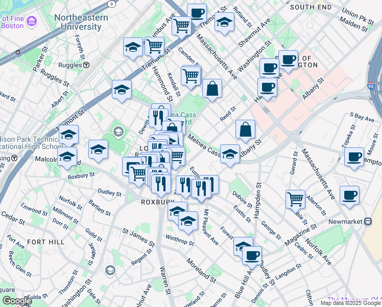map of restaurants, bars, coffee shops, grocery stores, and more near 1011 Harrison Avenue in Boston