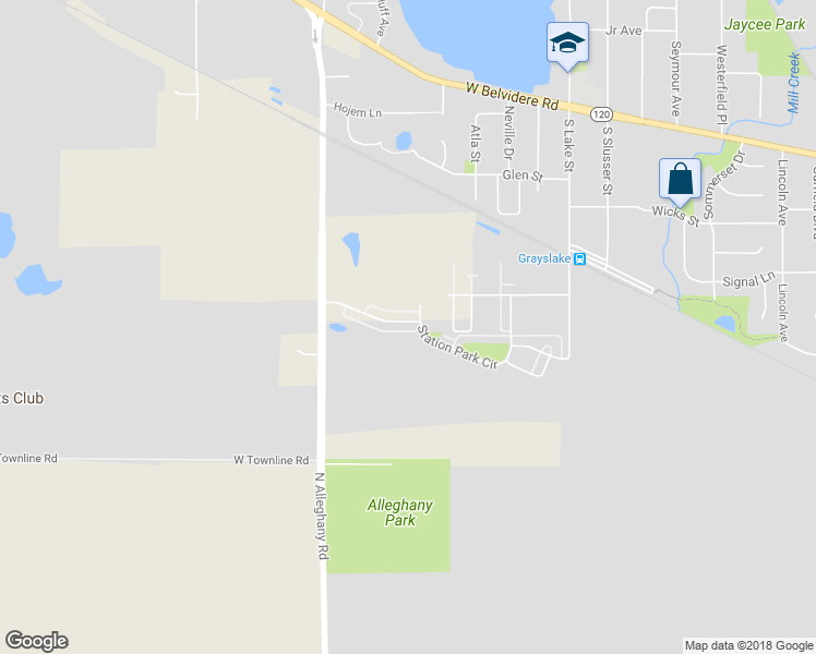 map of restaurants, bars, coffee shops, grocery stores, and more near 1551 Station Park Circle in Grayslake