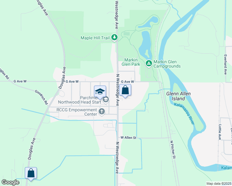 map of restaurants, bars, coffee shops, grocery stores, and more near 4113 North Westnedge Avenue in Kalamazoo