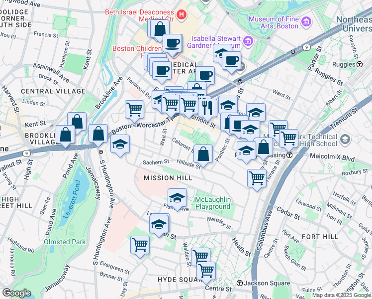 map of restaurants, bars, coffee shops, grocery stores, and more near 5 Oswald Street in Boston