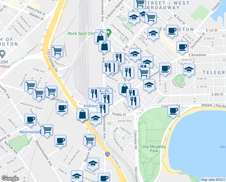 map of restaurants, bars, coffee shops, grocery stores, and more near 35B Tuckerman Street in Boston