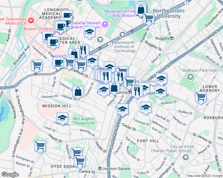 map of restaurants, bars, coffee shops, grocery stores, and more near in Boston