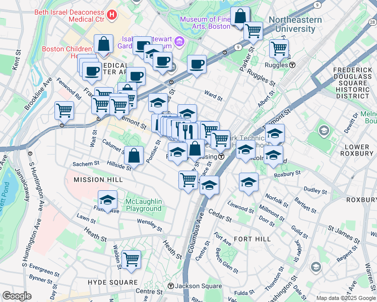 map of restaurants, bars, coffee shops, grocery stores, and more near in Boston