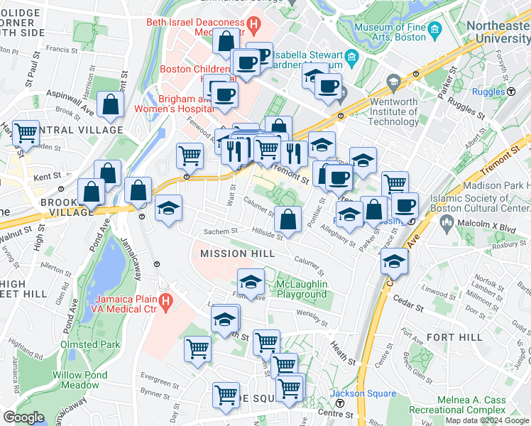 map of restaurants, bars, coffee shops, grocery stores, and more near 5 Oswald Street in Boston