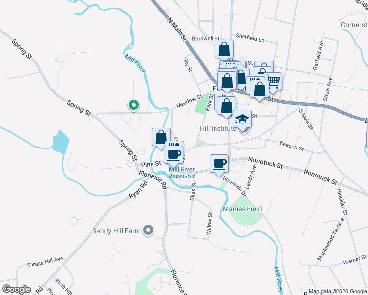 map of restaurants, bars, coffee shops, grocery stores, and more near in Northampton