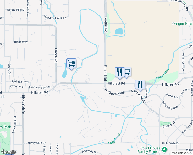 map of restaurants, bars, coffee shops, grocery stores, and more near 2948 Hillcrest Road in Medford
