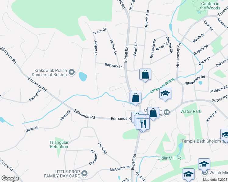 map of restaurants, bars, coffee shops, grocery stores, and more near 912 Windsor Drive North in Framingham