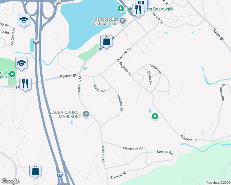 map of restaurants, bars, coffee shops, grocery stores, and more near 73 Kelleher Street in Marlborough