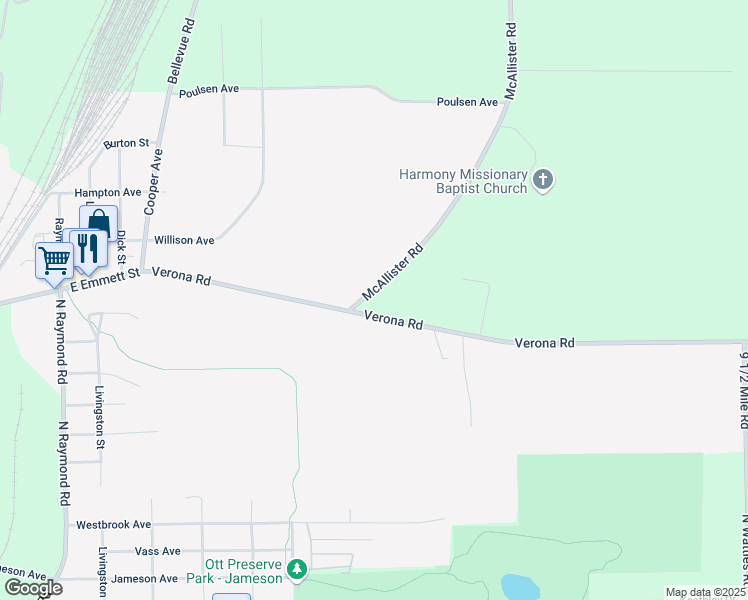 map of restaurants, bars, coffee shops, grocery stores, and more near 17908 McAllister Road in Battle Creek