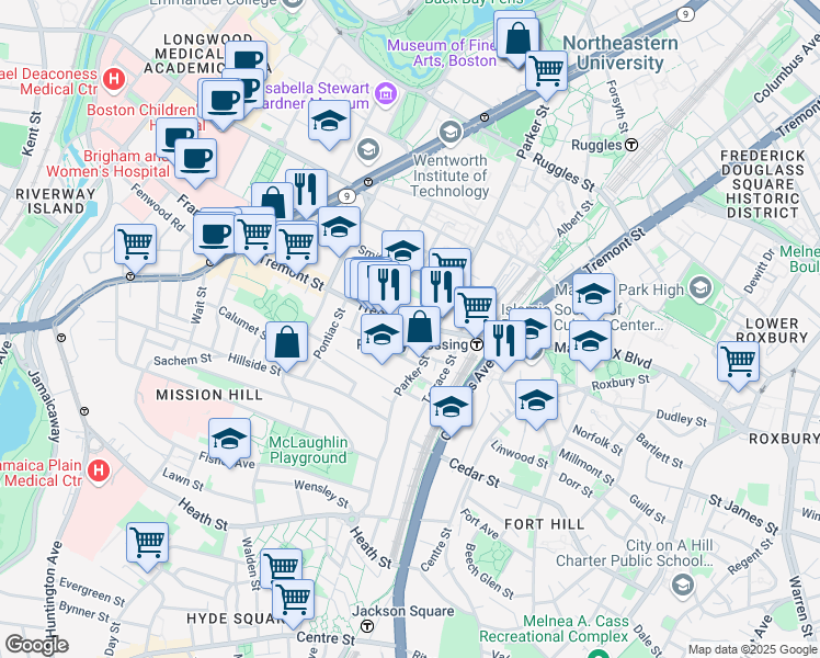 map of restaurants, bars, coffee shops, grocery stores, and more near in Boston