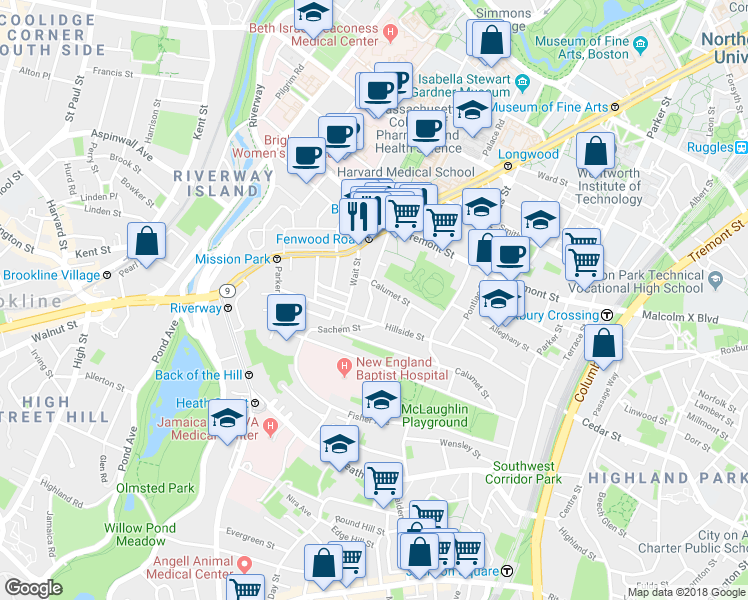 map of restaurants, bars, coffee shops, grocery stores, and more near 39 Darling Street in Boston