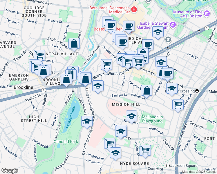 map of restaurants, bars, coffee shops, grocery stores, and more near 11 Sunset Street in Boston